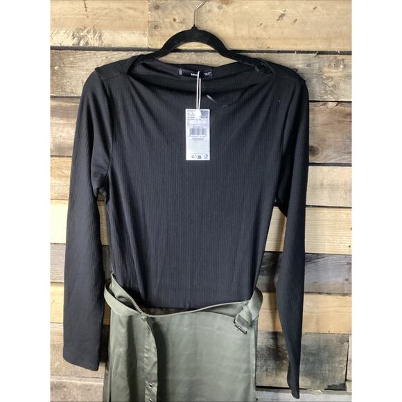 Mango 423 Grace Dress Black And Green Long Sleeve Size Large - Picture 3 of 5